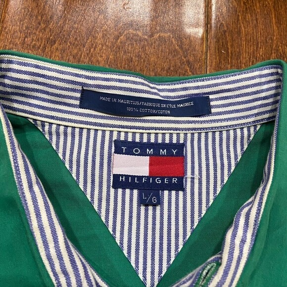 Tommy Hilfiger Vintage 90s Forest Green Button Front Shirt Cotton Men's Size XL - Picture 6 of 8